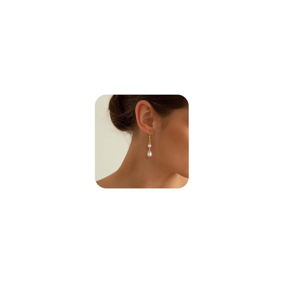 Freekiss Pearl Earrings for Women Trendy: Flat Back Stud Earrings 14K Gold Plated/925 Sterling Si... | Amazon (US)