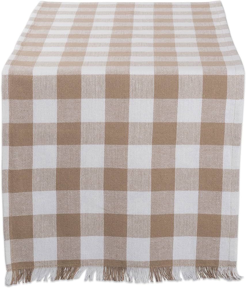 DII Heavyweight Fringed Check Tabletop Collection, Table Runner, 14x72, Stone Brown | Amazon (US)