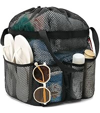 Fammart Mesh Beach Bag with Zipper, Large Beach Tote for Women, Toys Pool Swim Bag Travel Vacatio... | Amazon (US)