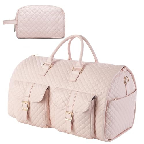 Garment Bag for Travel Womens Carry On Garment Bags With Toiletry Bag Large Weekender Bag Shoe Pouch 2 in 1 Hanging Suitcase Suit Travel Duffel Overnight Bags 2pcs Set Quilted Pink | Amazon (US)