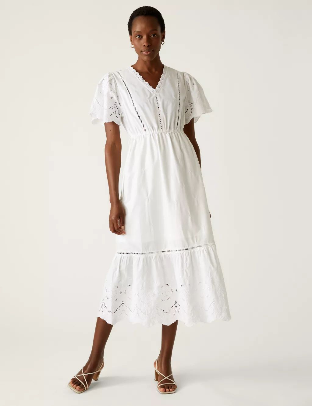 Pure Cotton Broderie V-Neck Midi Tea Dress | Marks & Spencer (UK)