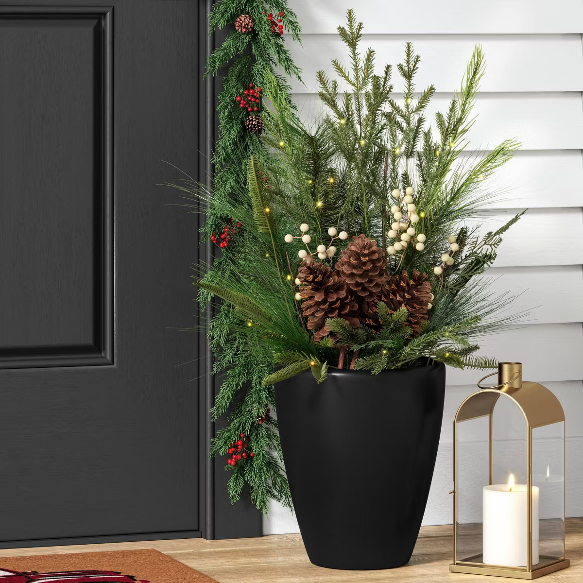 3' Pre-lit Decorated Mixed Greenery Artificial Christmas Plant Arrangement in Black Pot White LED... | Target