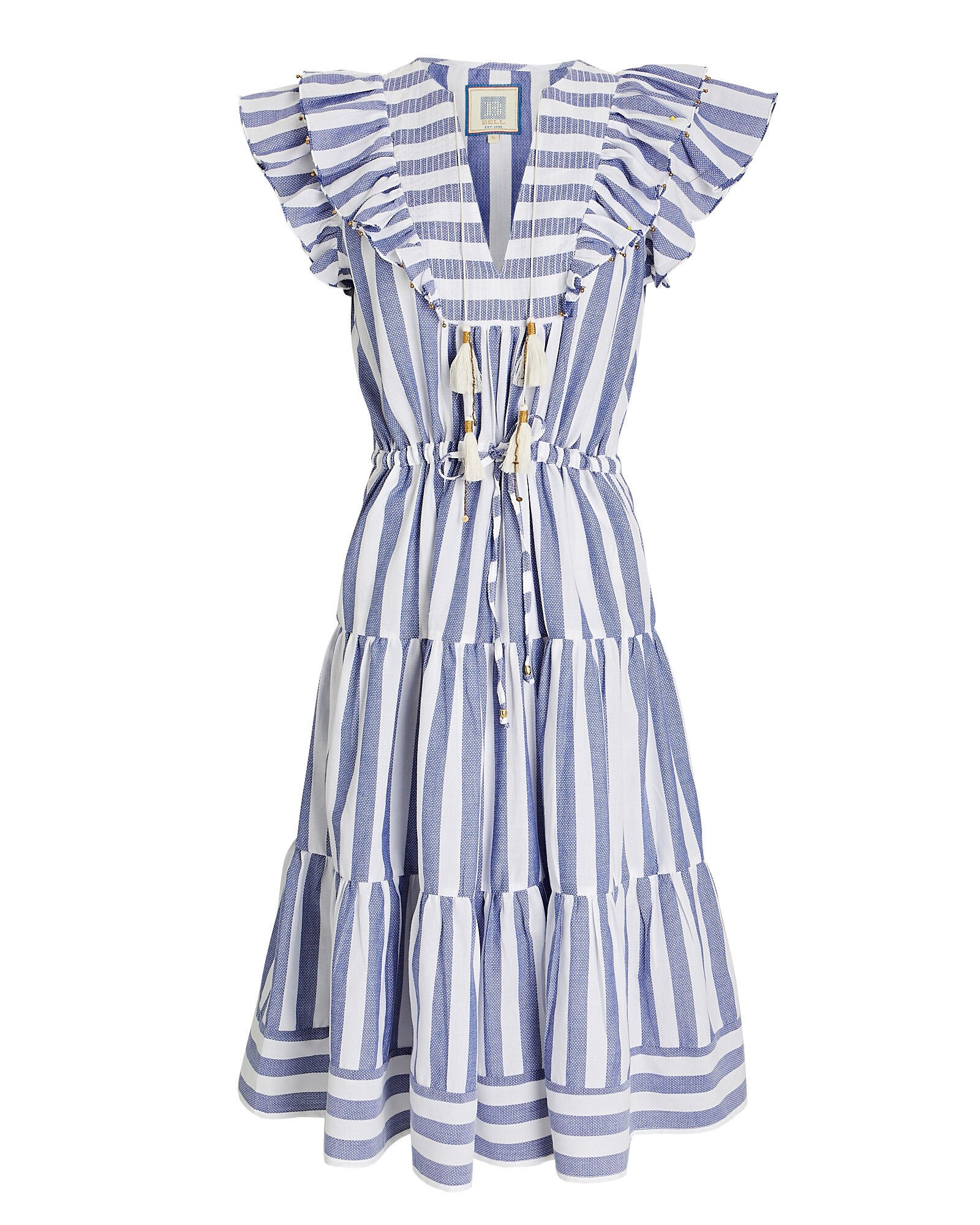 Kerry Striped Flutter-Sleeve Midi Dress | INTERMIX