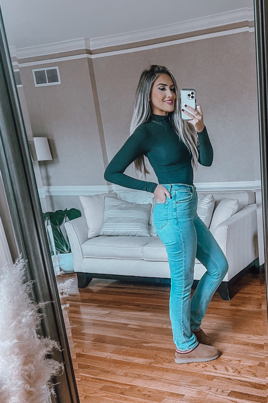 Abercrombie jean sale! One of my favorite most comfortable pair of denim! Super flattering, suck you in, and TTS. There is a bit stretch but they do not get baggy stretched out. I am wear 27 size. Skims cropped funnel neck. So incredibly comfortable. Wearing size small TTS. TASMAN uggs in stock on their site! TTS   

#LTKHolidaySale #LTKsalealert #LTKGiftGuide