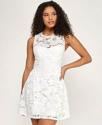 Juniors' Crewneck Shirred Mini Dress | Macy's