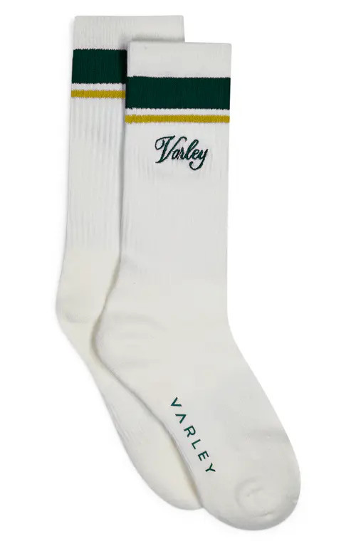 Varley Lamar Club Stripe Crew Socks in White/Forest/Ochre at Nordstrom, Size Small | Nordstrom
