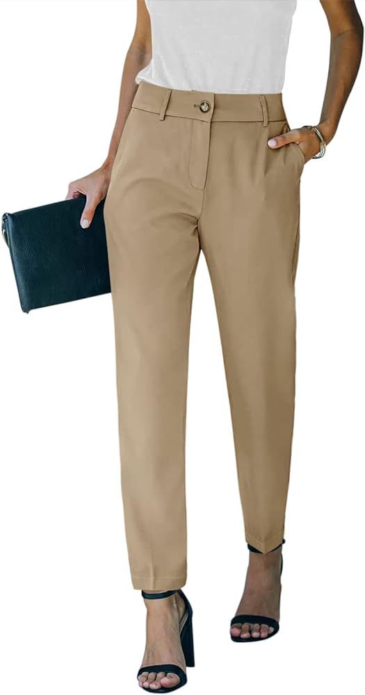 NIMIN Work Pants for Women High Waisted Dress Pants Back Elastic Straight Leg Pants with Pockets | Amazon (US)