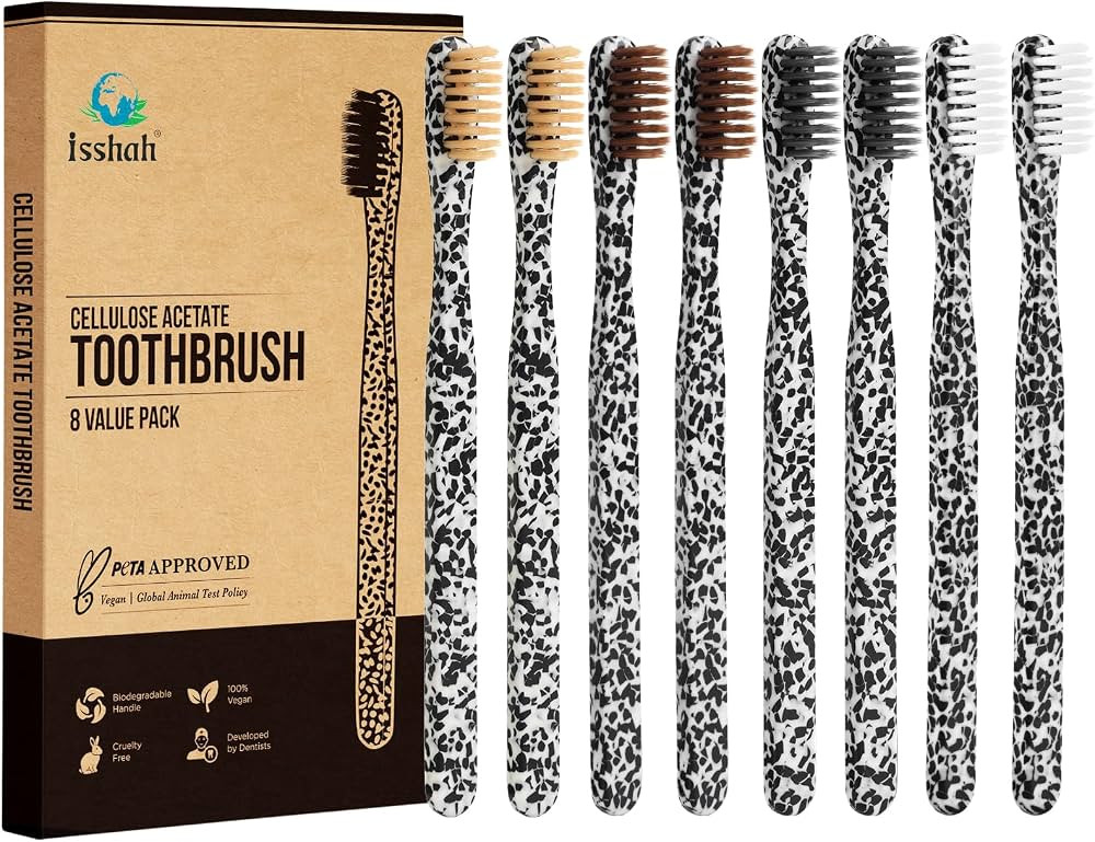 Eco-friendly cellulose acetate toothbrushes with signature Pebble colorway, soft nylon bristles, ... | Amazon (US)