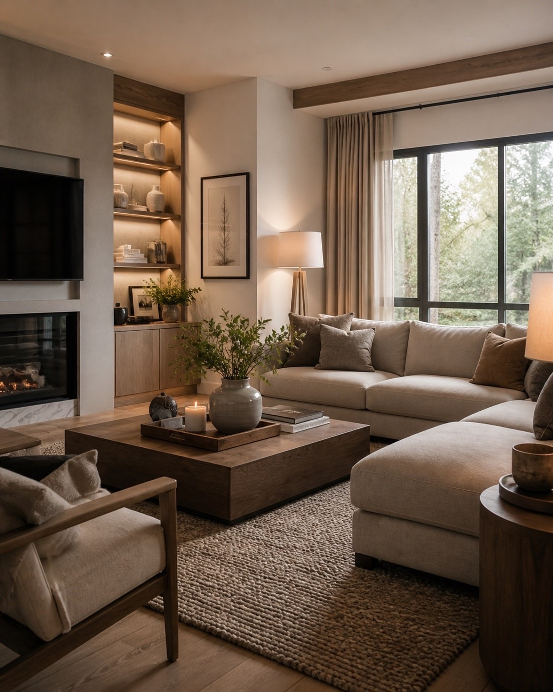 Warm, cozy living room with soft neutral seating, rich wood tones, and an elevated organic feel.

#livingroomdesign #organicmodern #neutralinterior #modernlivingroom #interiordesign #homedecor #warmminimalism #cozyhome #livingroomdecor #woodaccents #modernhome #interiorinspo #elevatedinteriors #softminimalism #calmhome #homeinspiration #pinteresthome #ltkhome #refinedinteriors #contemporaryliving