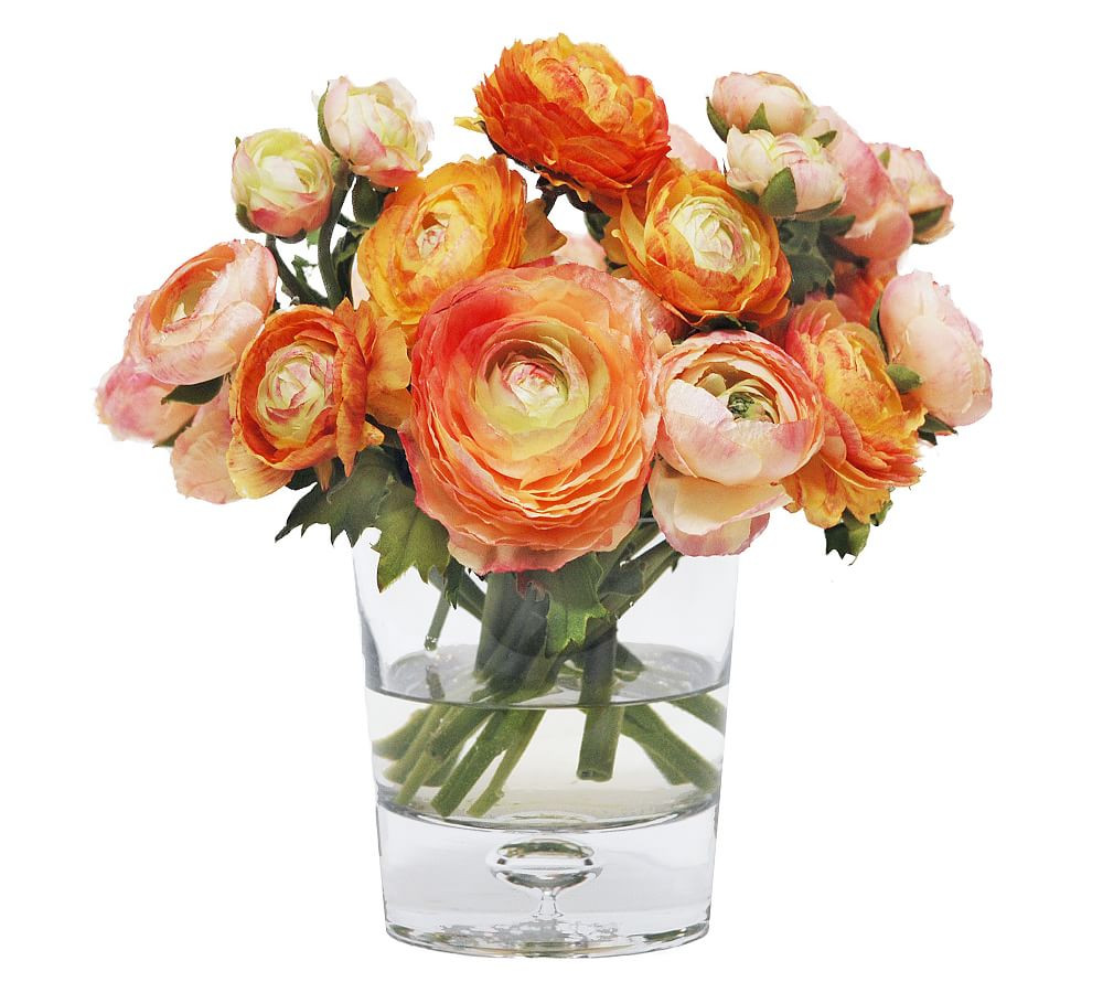 Faux Mix Orange Ranunculus in Round Glass Bowl | Pottery Barn (US)