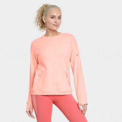 Women&#39;s French Terry Modern Crewneck Sweatshirt - All in Motion&#8482; Peach Orange S | Target