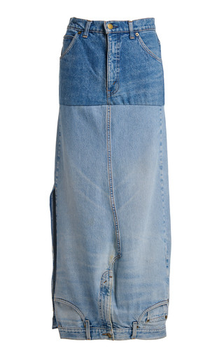 Recycled Denim Mirror Effect Midi Skirt | Moda Operandi (Global)