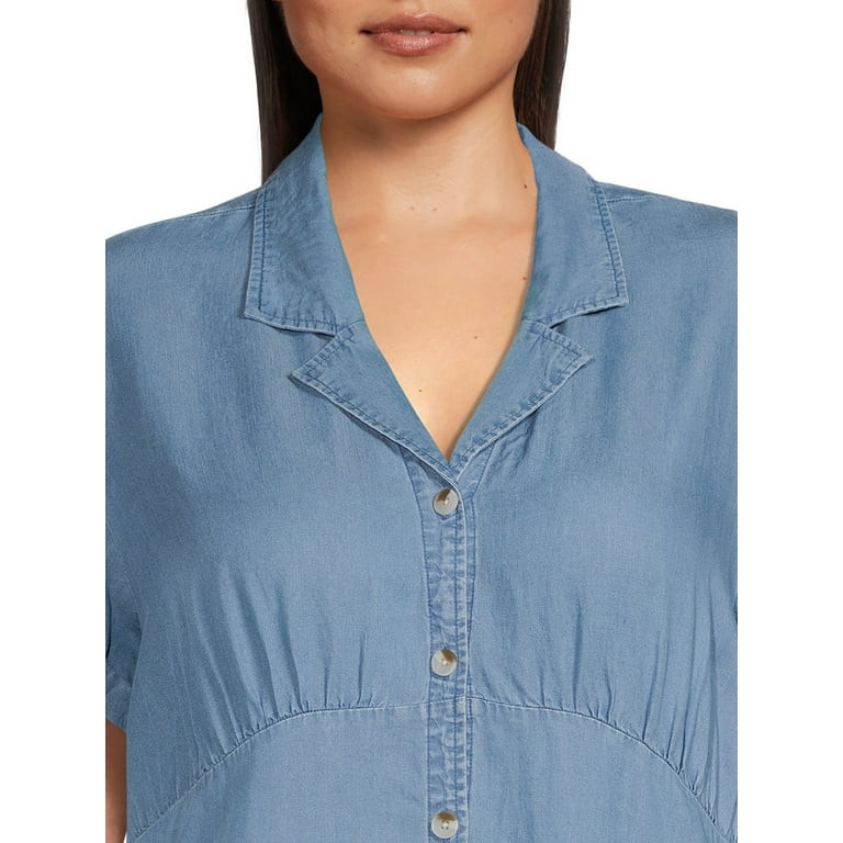 Terra & Sky Women's Plus Size Roll Cuff Maxi Shirt Dress | Walmart (US)