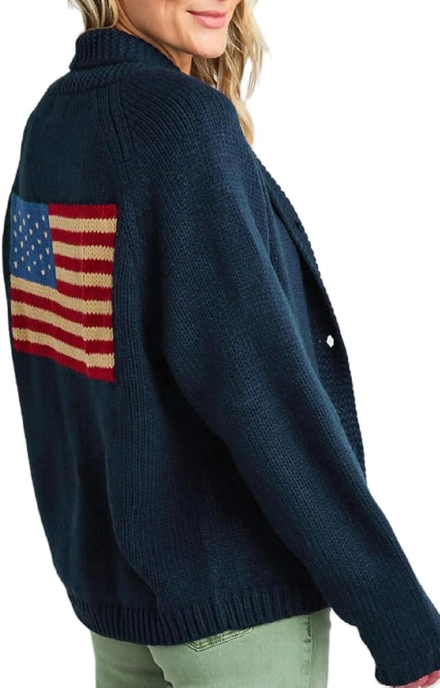 American Flag Knit Sweater Cardigan for Women USA Flag Star Stripe Print Open Front Vintage Knitw... | Amazon (US)