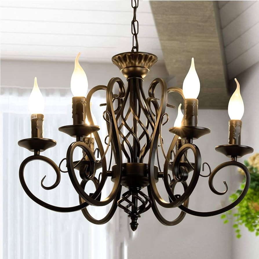 Ganeed Black French Country Chandelier,6 Lights Farmhouse Candle Iron Chandeliers,Vintage Metal P... | Amazon (US)