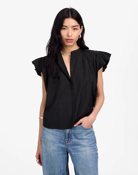 Poplin Shirred Button-Up Shirt | Madewell