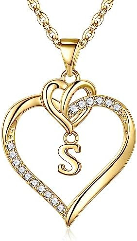 STORUP Christmas Gifts for Women Teen Girls - Heart Initial Necklaces for Women Girls, 14K-Gold-P... | Amazon (US)