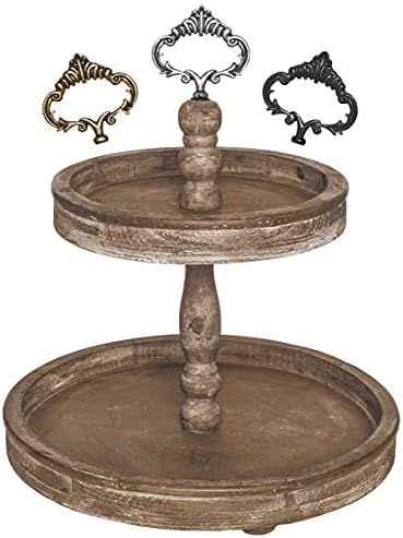 Rustic Wood Two Tiered Tray by Felt Creative Home Goods - Farmhouse 2 Tier Serving Tray for Coffe... | Amazon (US)