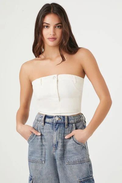 Cropped Twill Tube Top | Forever 21