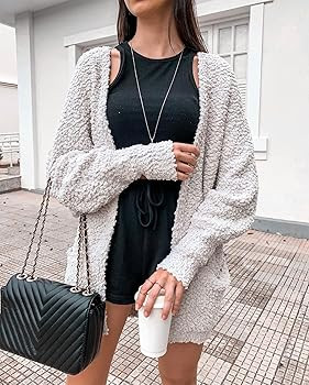 MEROKEETY Women's Fuzzy Popcorn Batwing Sleeve Cardigan Knit Oversized Sherpa Sweater Coat | Amazon (US)