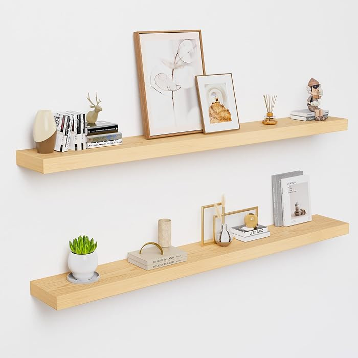 60 inch Long White Oak Floating Shelves for Wall, 8in Deep, Set 2 | Amazon (US)