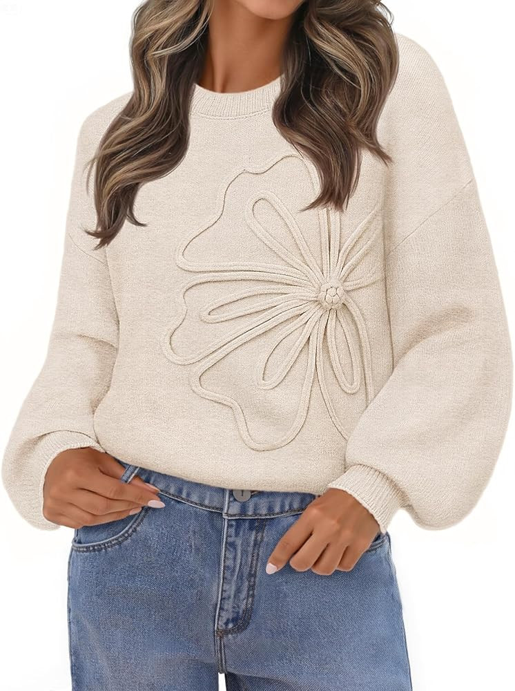 MEROKEETY Women's Winter Floral Sweater Crew Neck Lantern Sleeve 2025 Fall Trendy Warm Chunky Ove... | Amazon (US)