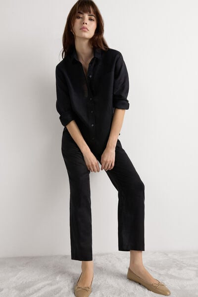 Intimissimi The Pure Linen Shirt in Linen Fabric Woman Black Size L | Intimissimi (US)