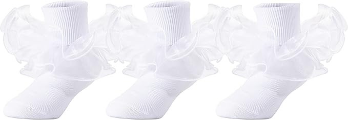 Dicry Toddler Little Kids Girls Double Lace Turn Cuff Big Ruffle Socks 1-10 Years | Amazon (US)