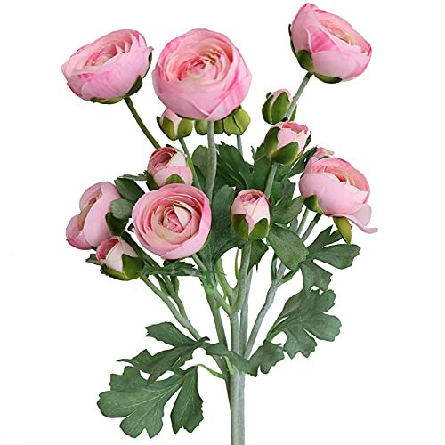 Elyjhyy Artificial Ranunculus Flowers with Real Touch Stem Spray for Home Garden Decoration (Light Pink) | Amazon (US)