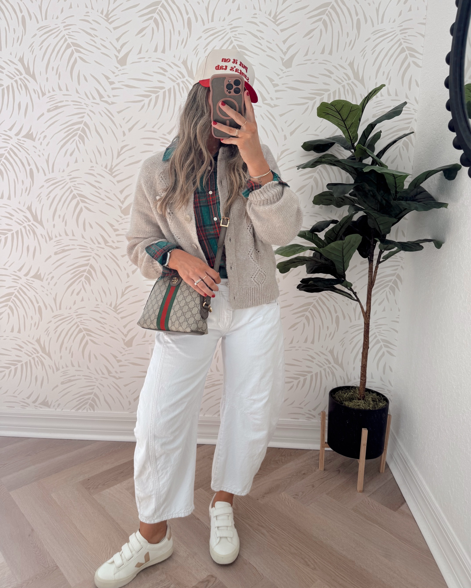 Fridays outfit of the day ♥️ my cardigan is sold out now but I know so many of you bought it & bought the target flannel too— here’s a little outfit idea putting them together! I LOVED how this turned out. And PS: these are the best 👏🏻 white jeans everrrr. NOT see thru!! Don’t show cellulite!! So comfy!! They’re a lower rise than I typically wear but I love them. This is prob TMI, but it’s that time of the month for me and I wore these all day Friday and even to Disney— so that goes to show you how much I trust them! 🤭🤣 I’m wearing an XS cardigan / S flannel / 0/25 SHORT jeans - I went down one size. 