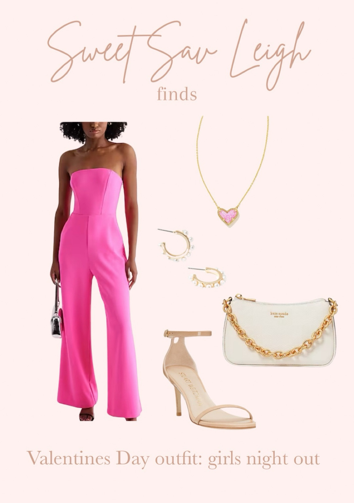 Valentine’s Day outfit idea: girls night out | pink jumpsuit, nude heels, white handbag, white purse, date night outfit, winter wedding guest outfit, wedding guest look 

#LTKstyletip #LTKSeasonal #LTKfindsunder100
