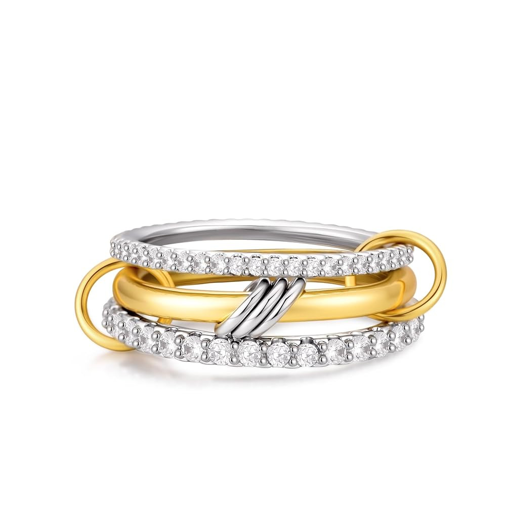 14K Gold Plated Interlocked Stackable Rings for Women Non Tarnish,Gold and Silver Cubic Zirconia ... | Amazon (US)