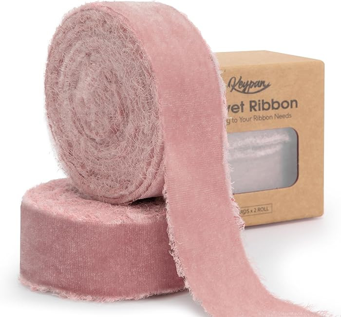 Light Pink Velvet Ribbon 1 Inch x 6 Yd Handmade Frayed Vintage Thin Ribbons for Christmas Tree Ho... | Amazon (US)