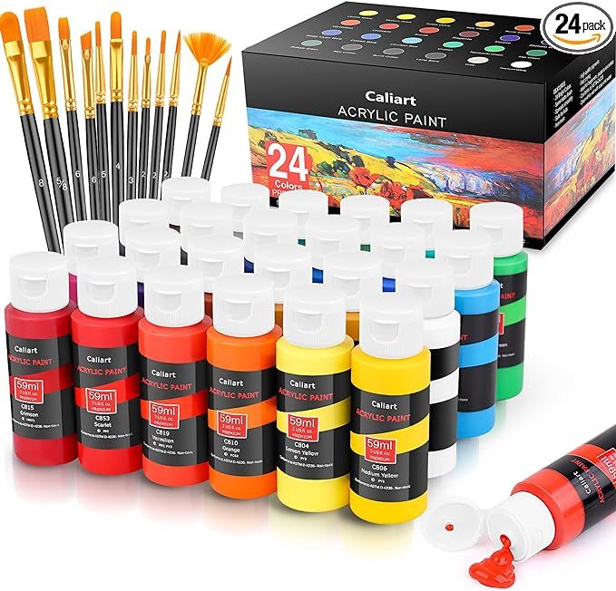 Caliart Acrylic Paint Set With 12 Brushes, 24 Colors (59ml, 2oz) Art Craft Paints Gifts for Artis... | Amazon (US)