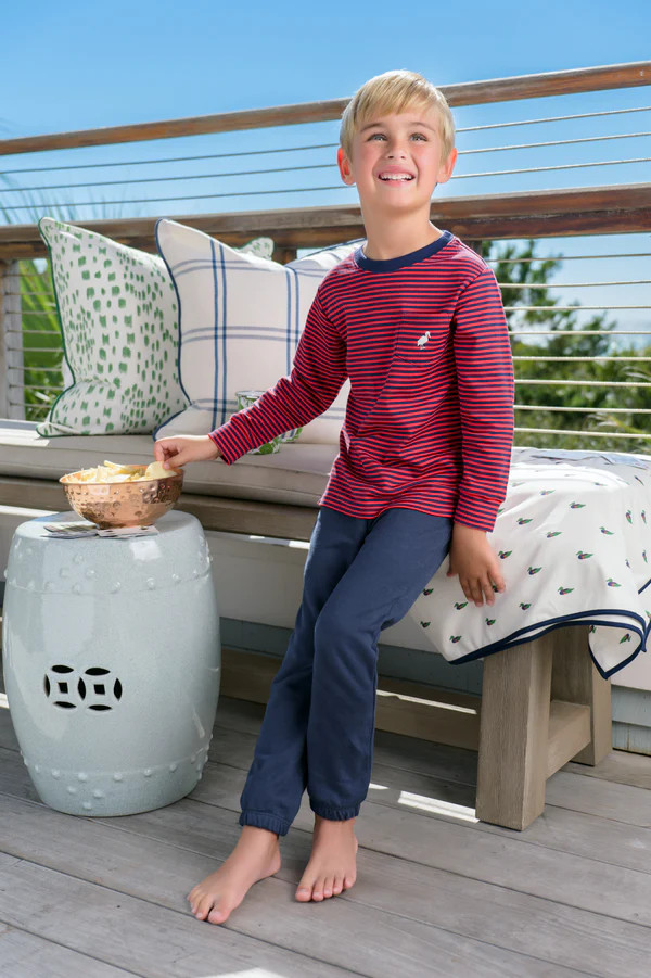 Gates Sweeney Sweatpants - Nantucket Navy with Richmond Red Stork | The Beaufort Bonnet Company