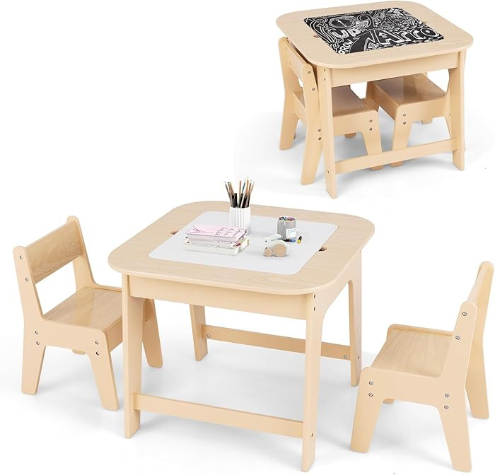 INFANS Kids Table and Chair Set, 3 in 1 Wooden Activity Table with Removable Tabletop, Blackboard... | Amazon (US)