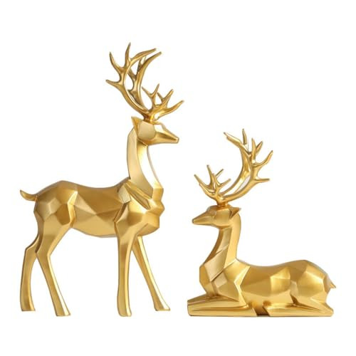 Butyhouse Christmas Reindeer Figurines,2Pcs Large Resin Sitting Standing Deer Statues Couple Elk Sculpture Deer Ornaments Modern Home Decor for Living Room, Bedroom, Office Desktop, TV Cabinet | Amazon (US)