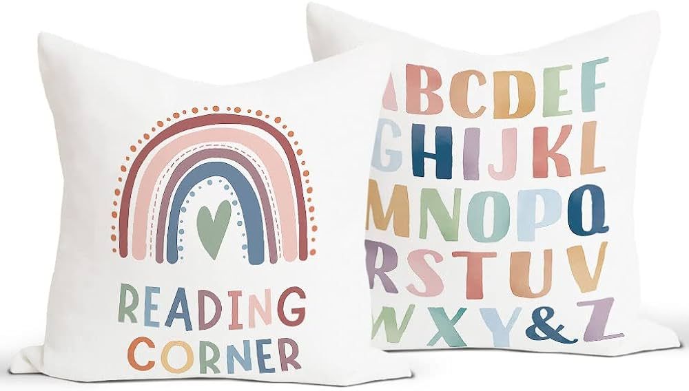 Reading Corner ABC Alphabet Boho Rainbow Throw Pillow Covers-Toddler Reading Nook Classroom Cushi... | Amazon (US)