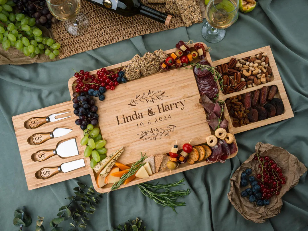 Personalized Charcuterie Board, Bamboo Cheese Board, Christmas Gift for Mom, Wedding Gift for Cou... | Etsy (US)