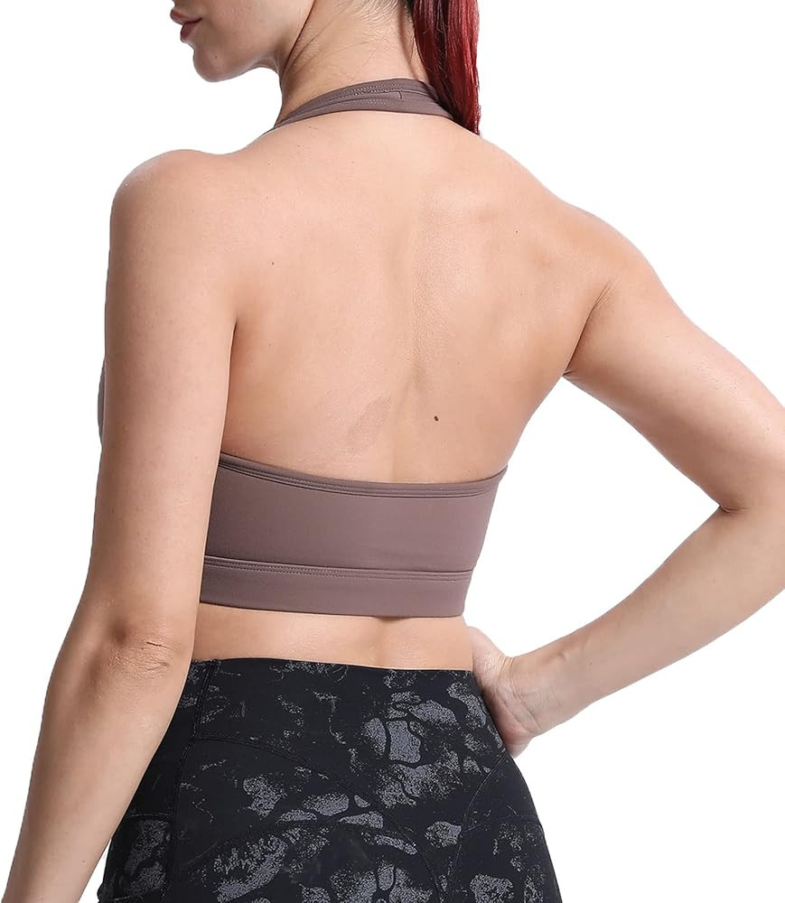 Aoxjox Women's Workout Sports Bras Fitness Backless Padded Halter Bra Yoga Crop Tank Top | Amazon (US)