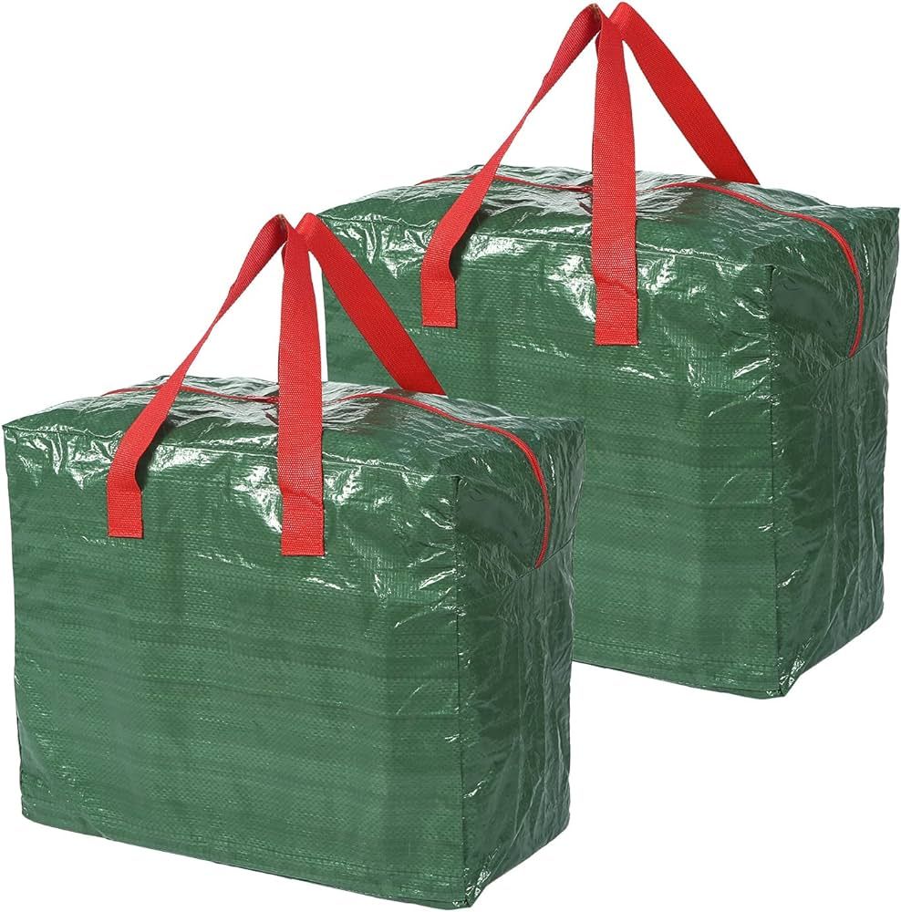 Sattiyrch 2-Pack Christmas Garland Bags Holiday Garland Storage Includes Card Slot Dual Zipper and Carry Handles Waterproof Polyethylene (Green) | Amazon (US)