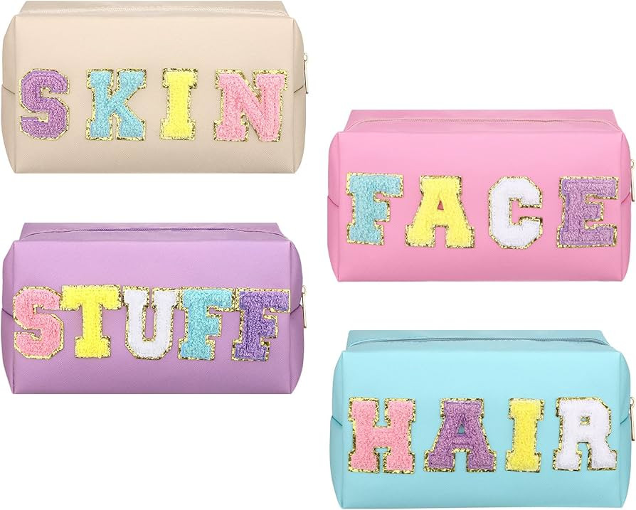 Talltalk 4 Pcs Preppy Makeup Bags Travel Cosmetic Organizer Pouch Skin Stuff Hair Face Chenille L... | Amazon (US)
