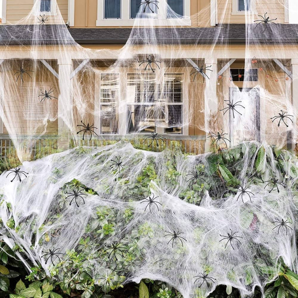 ZPISF 1400 sqft Halloween Spider Webs Decorations with 150 Extra Fake Spiders, Super Stretchy Cob... | Amazon (US)