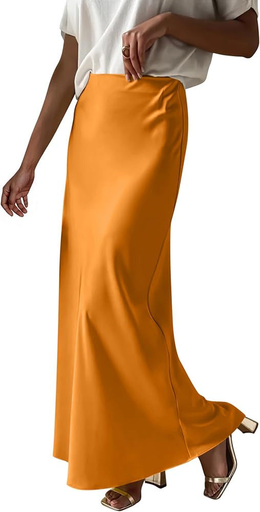 Prinbara Women's Satin Maxi Skirts Dressy Casual Zipped High Waisted Flowy Silk 2026 Summer Elega... | Amazon (US)