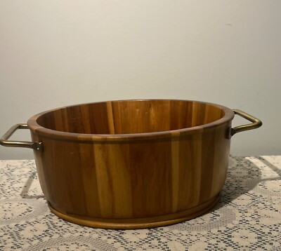Threshold Decorative Wooden Bowl With Brass Handles 11-inch x4.75"- H3 | eBay US