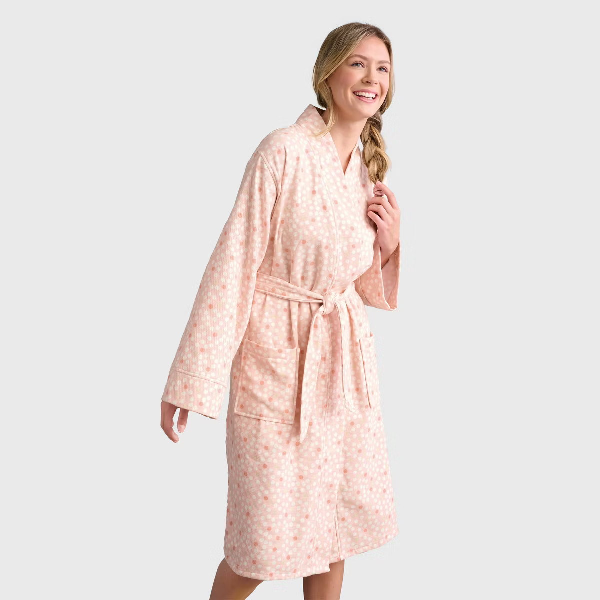 S/M Dotted Bath Robe With Kimono Collar Pink - Room Essentials™ | Target