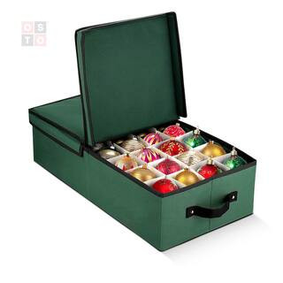 OSTO 26 in. Green 600D Polyester Holiday Ornament Storage Box (64-Ornaments) | The Home Depot