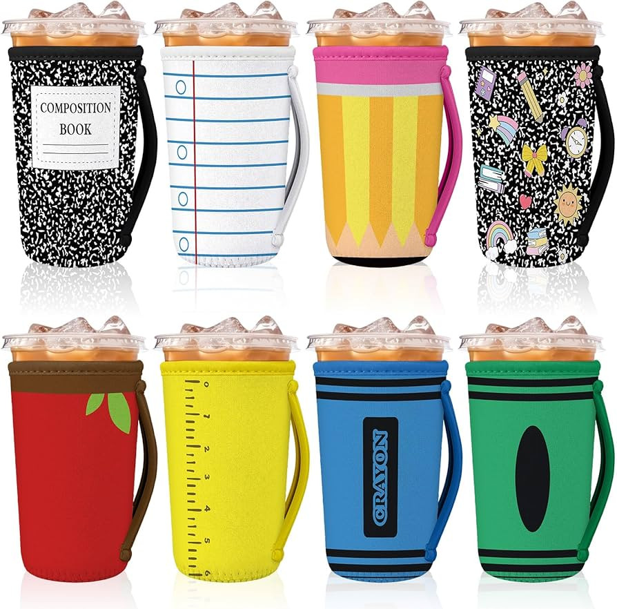 8 Pcs Teacher Appreciation Gift Reusable Iced Coffee Sleeves Bulk Thank You Gift Durable Drink Sl... | Amazon (US)