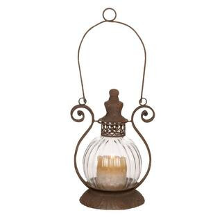 Litton Lane Brown Metal Decorative Candle Lantern with Handle 52931 - The Home Depot | The Home Depot