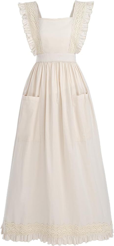 CR ROLECOS White Vintage Maid Ruffle Apron for Women Colonial Pioneer Peasant Apron Pinafore Adju... | Amazon (US)